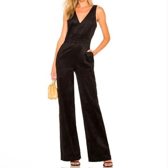 Paige sleeveless black corduroy flare wide leg romper denia jumpsuit chic size 2 - Picture 1 of 12